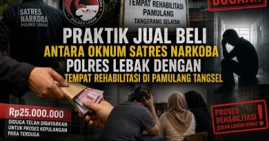 DUGAAN PRAKTIK JUAL BELI ANTARA OKNUM SATRES NARKOBA POLRES LEBAK DENGAN TEMPAT REHABILITASI DI PAMULANG TANGSEL